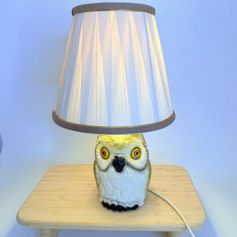 VTG MCM Textured Chalkware Figural Owl 3D Rustic Table Lamp Works Eyes 14